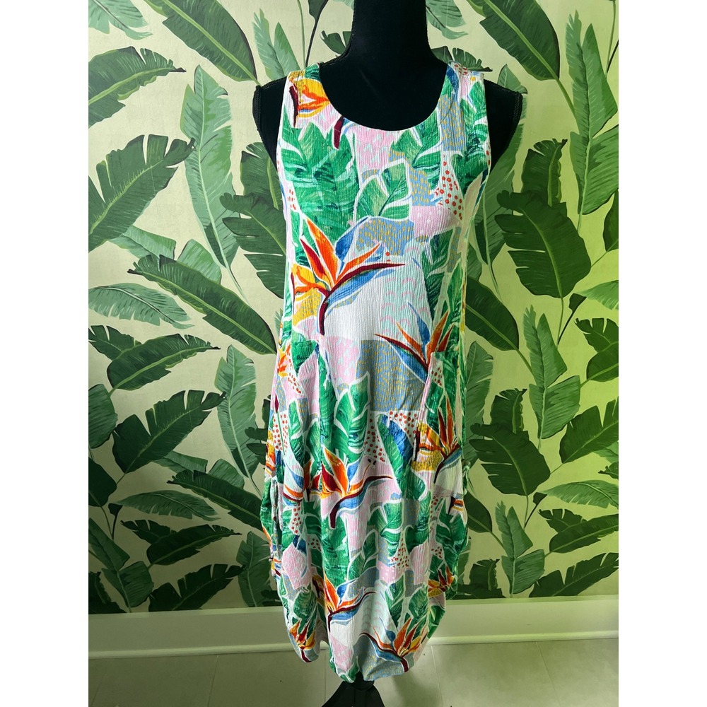 Kaktus Tropical Floral Midi Tank‎ Dress Women Small Multicolor